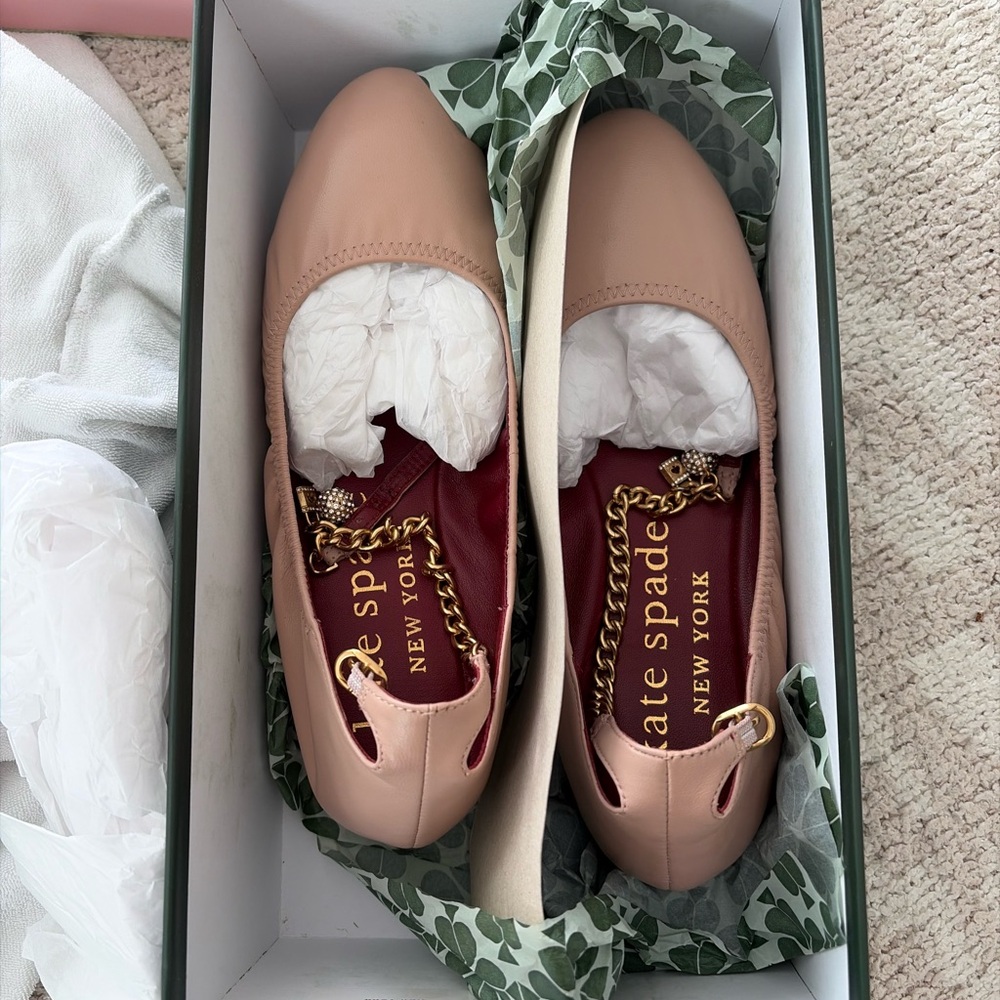 Kate Spade Ankle Chain Strap Crush Ballet Flats in Milk Tea Size 8
